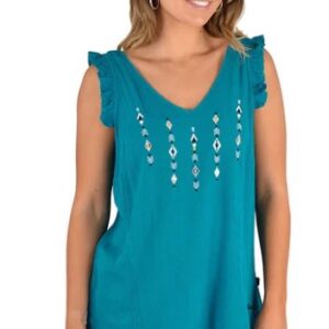 Patty Woven Tank Teal Pure Western